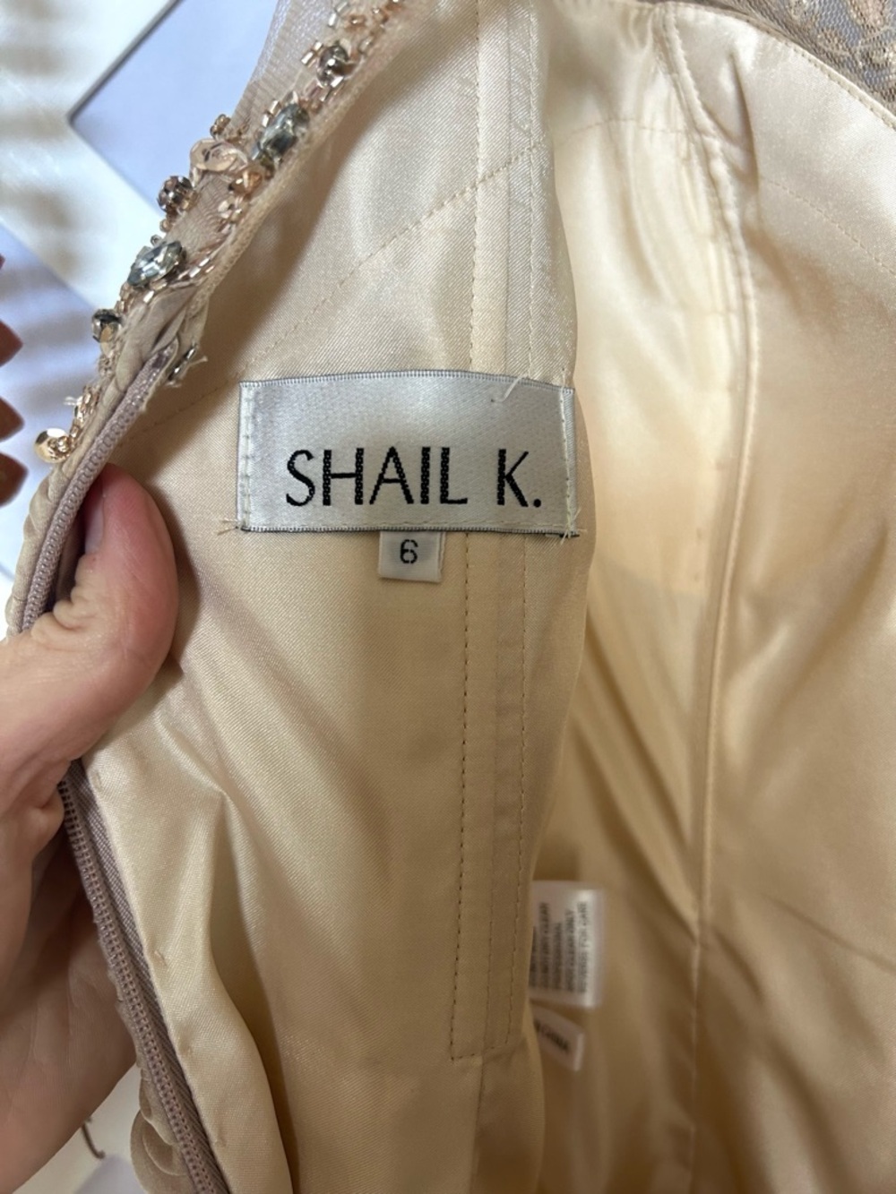 Shail K Gold Beaded Formal Dress Size 6 |  Neckline Ruffle Chiffon Prom Wedding - Picture 4 of 7